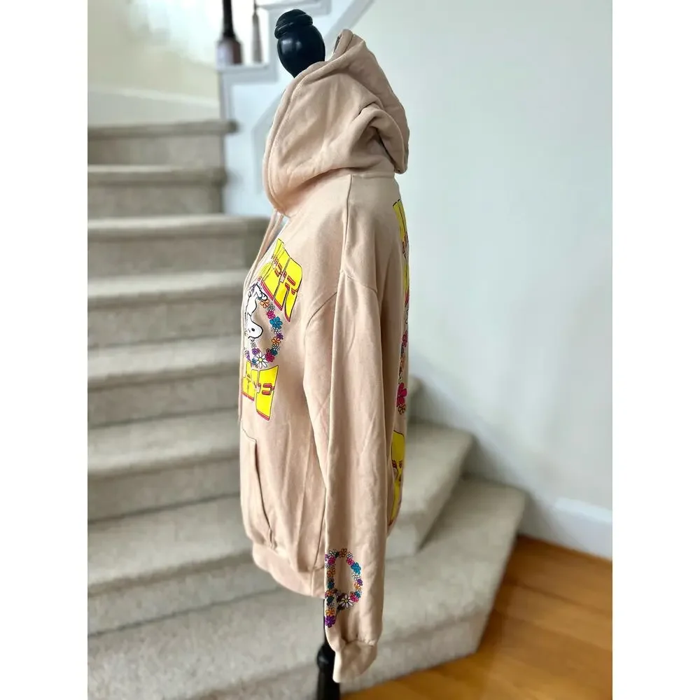 Peanuts Inner Peace Snoopy Tan Floral Graphic Hoodie